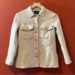 Theory Women’s Classic Gray Soft Wool Button Up Flannel Shirt Jacket